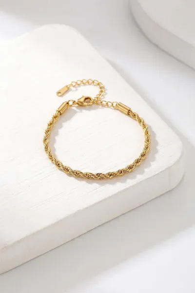 Gold Burgu Model Orta Unisex Çelik Bileklik 431369