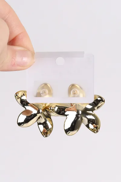 Gold Çiçek Model Plastik Küpe 494563