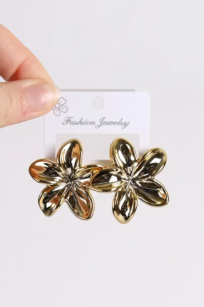 Gold Çiçek Model Plastik Küpe 494563