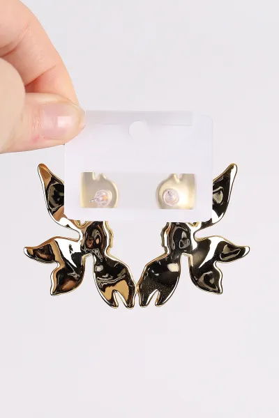 Gold Çiçek Model  Plastik Küpe 494567