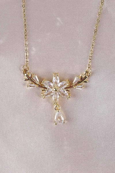 Gold Çiçek Model Taşlı Şık Kolye 498422