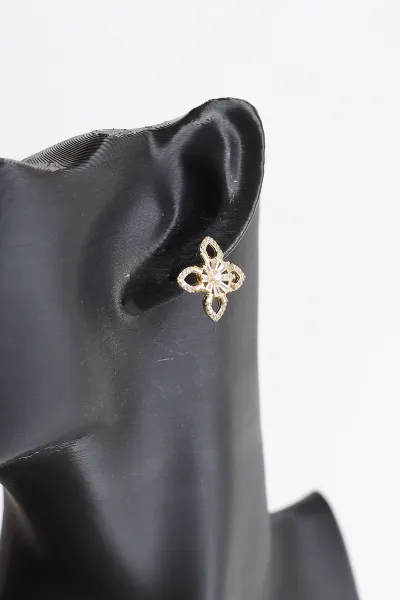 Gold Çiçek Model Zirkon Taşlı  Küpe 371068