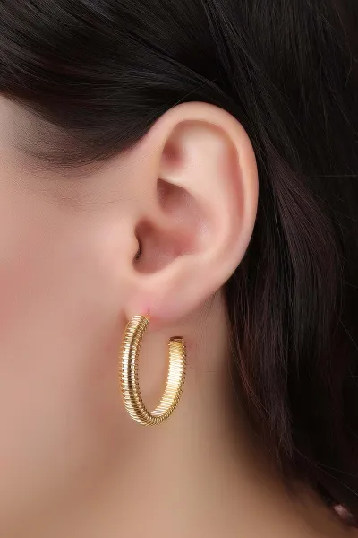 Gold Çizgili Model Halka Küpe 330945