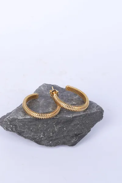 Gold Çizgili Model Halka Küpe 330945