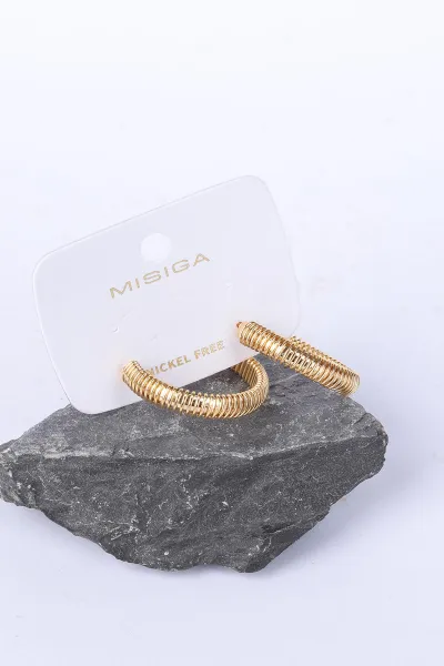 Gold Çizgili Model Halka Küpe 330945