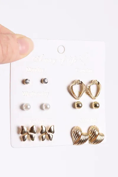 Gold Çoklu Karışık Model Küpe Seti 446821