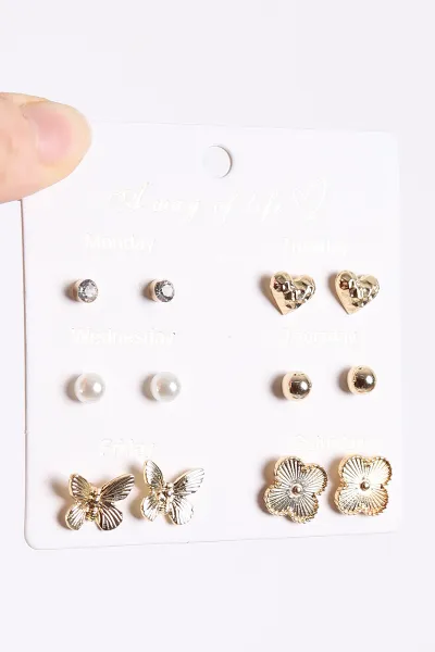 Gold Çoklu Karışık Model Küpe Seti 446823