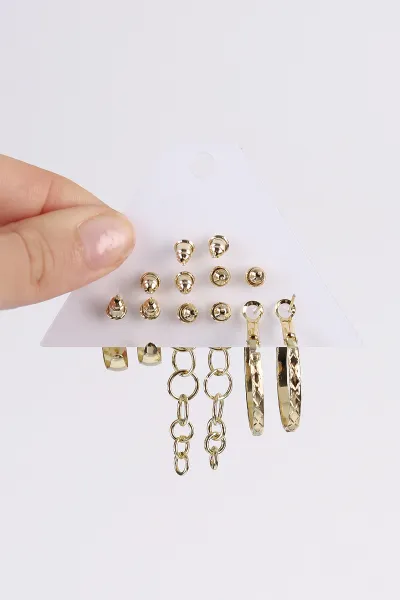 Gold Çoklu Karışık Model Küpe Seti 482733