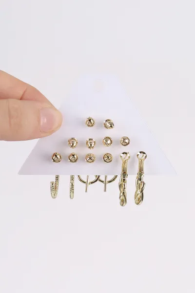 Gold Çoklu Karışık Model Küpe Seti 482737