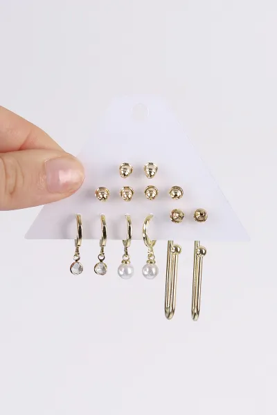 Gold Çoklu Karışık Model Küpe Seti 482745