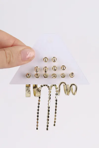 Gold Çoklu Karışık Model Küpe Seti 482749