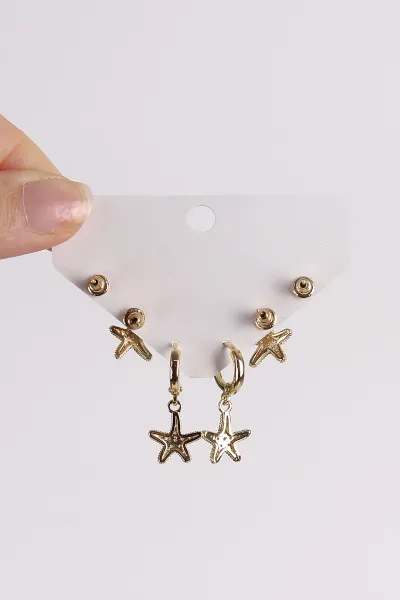 Gold Çoklu Karışık Model Küpe Seti 486356
