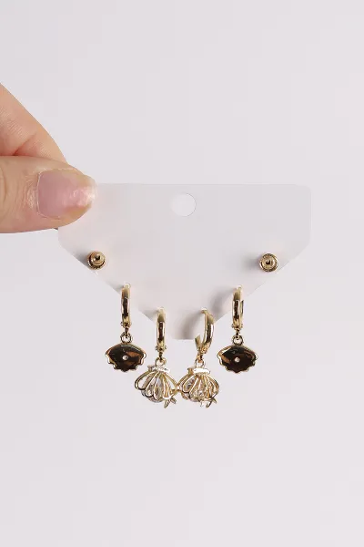 Gold Çoklu Karışık Model Küpe Seti 486359