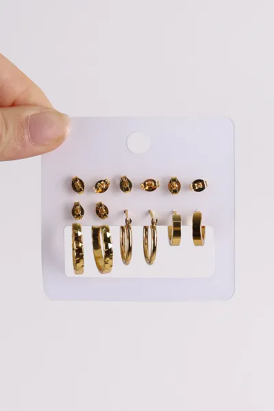 Gold Çoklu Karışık Model Küpe Seti 486398