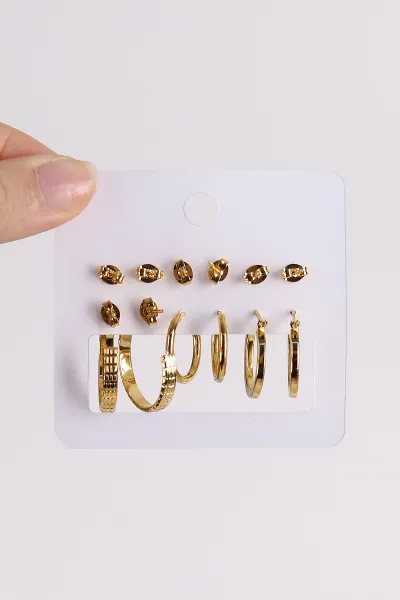 Gold Çoklu Karışık Model Küpe Seti 486402