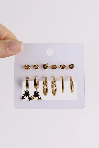 Gold Çoklu Karışık Model Küpe Seti 486404