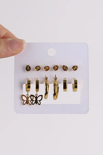 Gold Çoklu Karışık Model Küpe Seti 486406