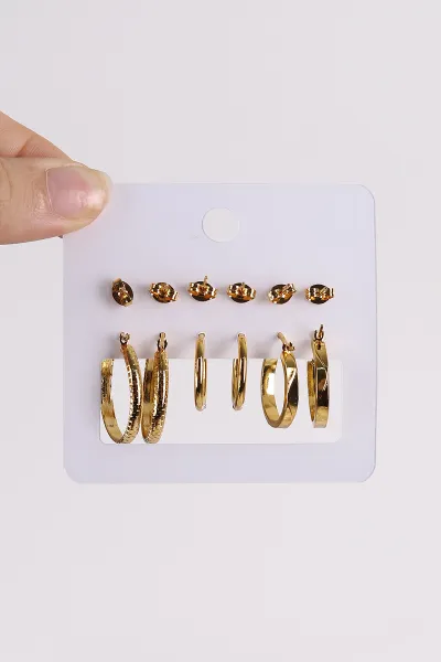 Gold Çoklu Karışık Model Küpe Seti 486408