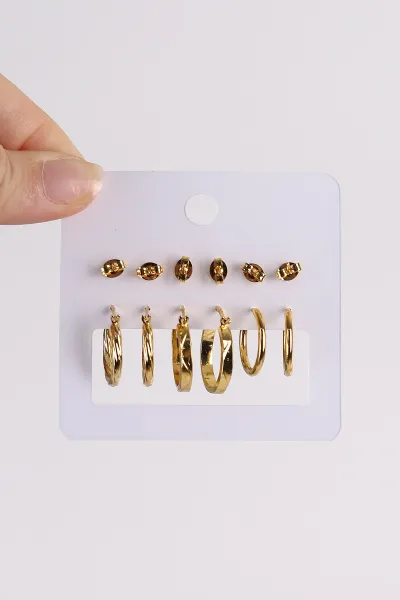 Gold Çoklu Karışık Model Küpe Seti 486413