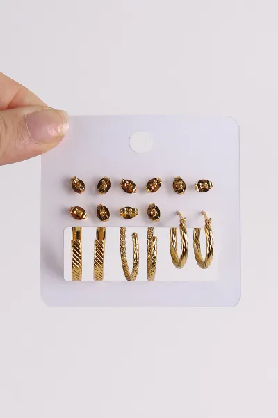Gold Çoklu Karışık Model Küpe Seti 486415