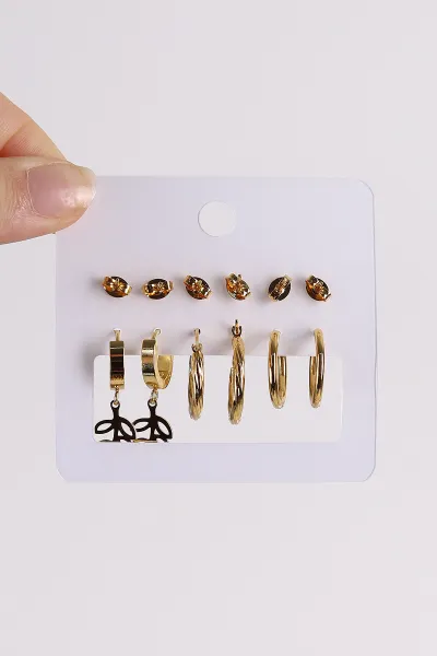 Gold Çoklu Karışık Model Küpe Seti 486418