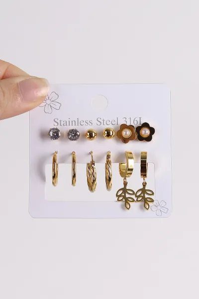 Gold Çoklu Karışık Model Küpe Seti 486418