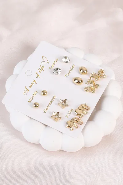 Gold Çoklu Karışık Model Küpe Seti 488048