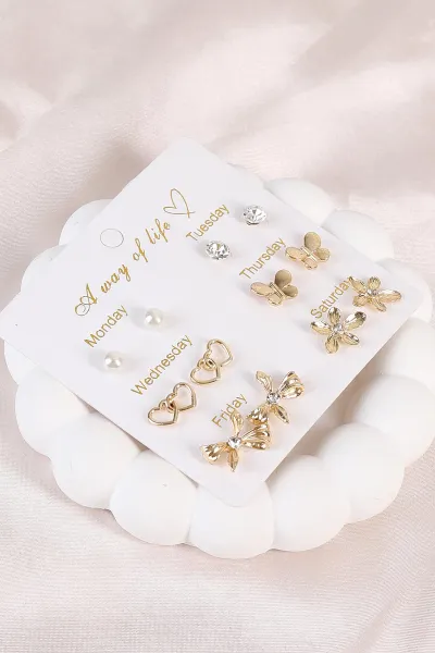 Gold Çoklu Karışık Model Küpe Seti 488049