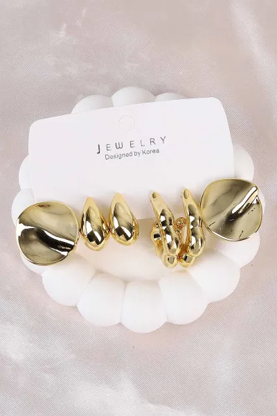 Gold Çoklu Karışık Model Plastik Küpe Seti 484668