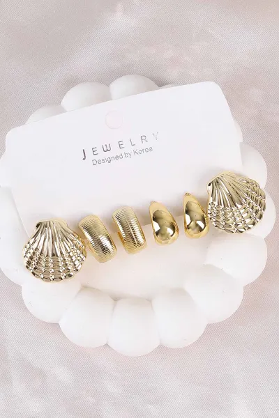 Gold Çoklu Karışık Model Plastik Küpe Seti 484669