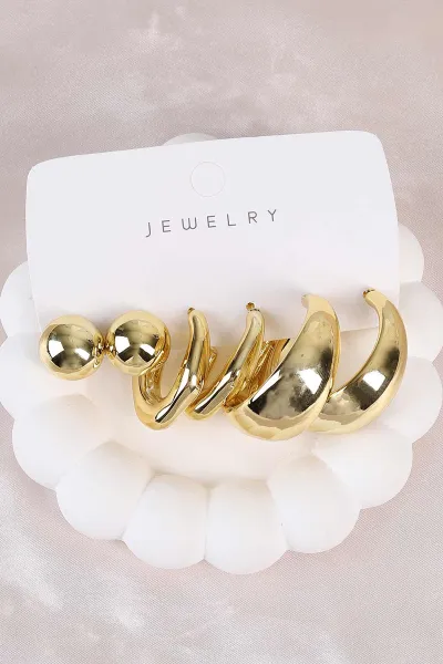 Gold Çoklu Karışık Model Plastik Küpe Seti 484672