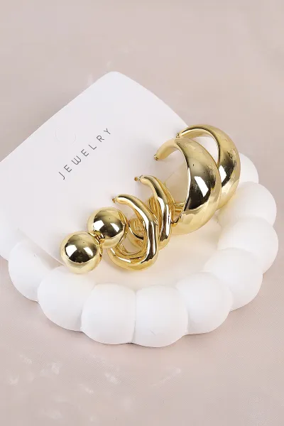 Gold Çoklu Karışık Model Plastik Küpe Seti 484672