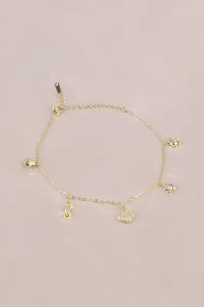 Gold Deniz Atı Model Zirkon Taşlı Çelik Halhal 484683