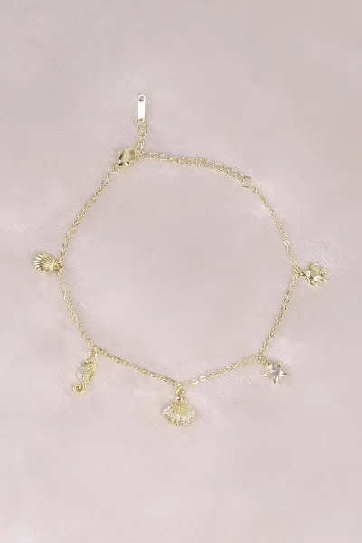 Gold Deniz Atı Model Zirkon Taşlı Çelik Halhal 484683