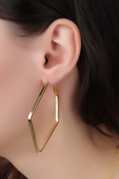 Gold Dörtgen Şekilli Küpe 330850