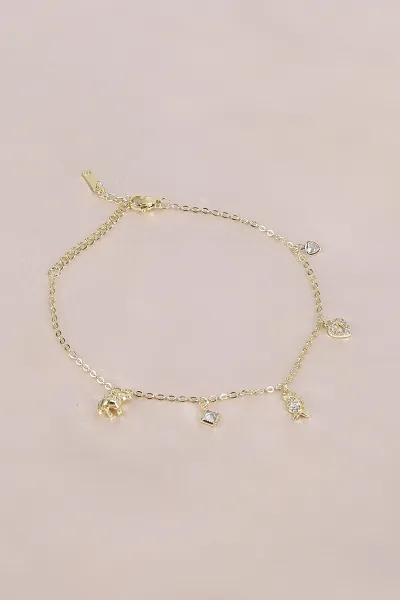 Gold Fil ve Kalp Model Zirkon Taşlı Çelik Halhal 484682