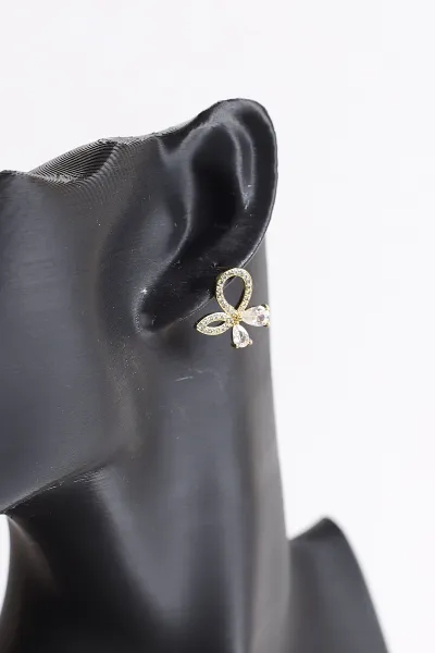 Gold Fiyonk Model   Zirkon Taşlı Küpe 370980