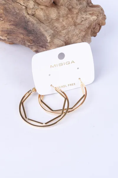 Gold Geometrik Halka Model Küpe 330937