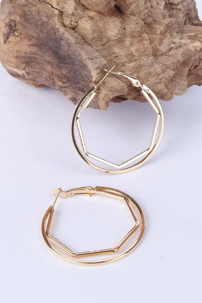 Gold Geometrik Halka Model Küpe 330937