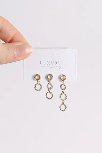 Gold Halka  Model  Taşlı Sallantılı 3'lü Küpe 494655