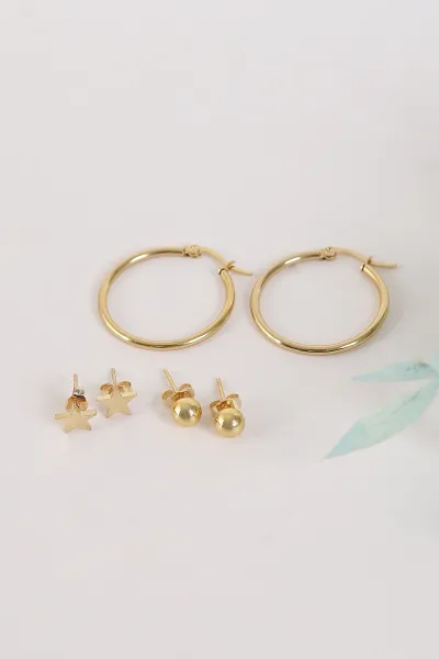 Gold Halka ve Yıldız Model 6'lı Küpe Seti 273725