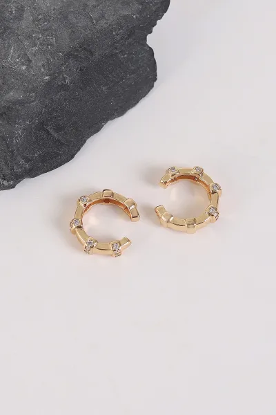 Gold Halka Zirkon Taşlı Kıkırdak Küpe 273689