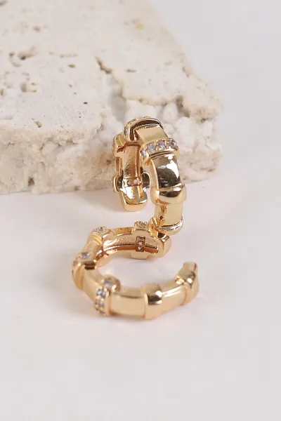 Gold Halka Zirkon Taşlı Kıkırdak Küpe 273689