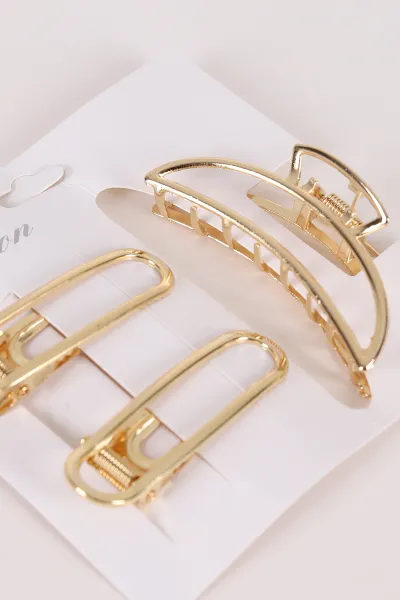 Gold Hilal Model Küçük Boy 3'lü Pens ve Metal Mandal Toka 463493