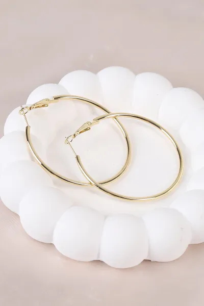 Gold İnce Orta Boy 5cm  Halka Küpe 484608