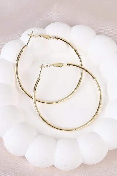 Gold İnce Orta Boy 5cm  Halka Küpe 484608
