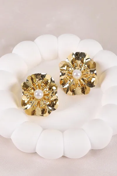 Gold İncili Plaka Küpe 450830