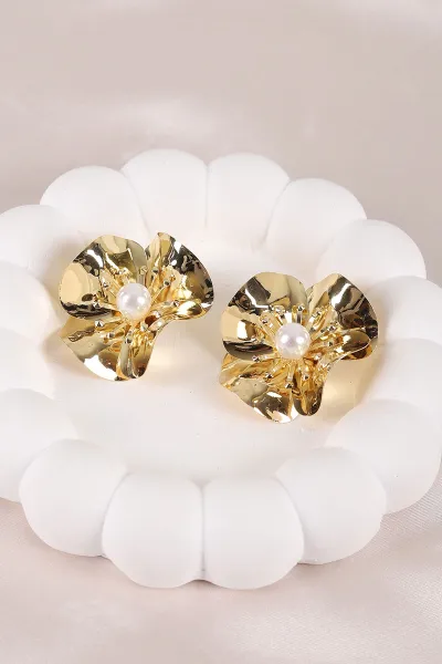 Gold İncili Plaka Küpe 450830