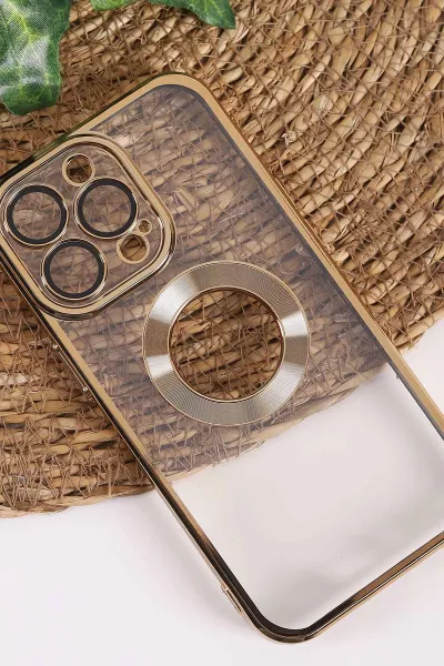 Gold İphone 13 Pro Uyumlu Şeffaf Kamera Korumalı Silikon Telefon Kılıfı 437535
