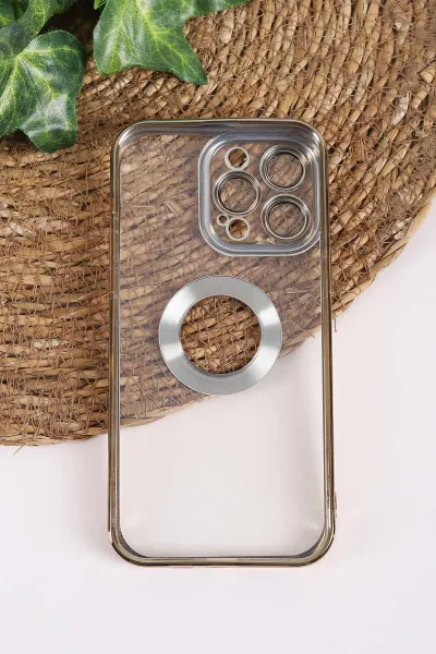 Gold İphone 14 Pro Max Uyumlu Şeffaf Kamera Korumalı Silikon Telefon Kılıfı 437553